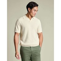 Charles Tyrwhitt Pure Cotton Textured Knitted Polo Shirt Cream