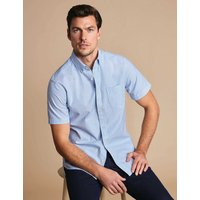 Charles Tyrwhitt Slim Fit Pure Cotton Striped Short Sleeve Oxford Shirt Blue Mix