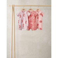 Mamas & Papas 3 Pack Pure Cotton Seahorse Zip Rompers (0-18 Months) Pink
