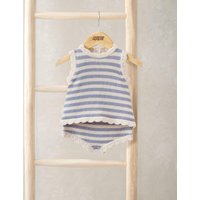 Mamas & Papas 2 Piece Pure Cotton Striped Top & Shorts Set (0-3 Yrs) Blue