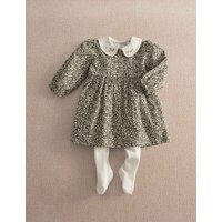 Mamas & Papas Leaf Print Dress And Tights Set Green