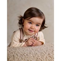 Mamas & Papas 2 Piece Cotton Rich Patterned Dungarees Outfit (0-24 Mths) Brown