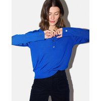 Jigsaw Pure Merino Wool Round Neck Relaxed Polo Shirt Royal Blue