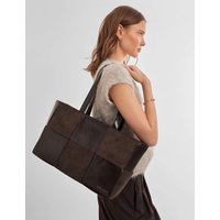Katie Loxton Faux Suede Faux Leather Woven Tote Bag Chocolate
