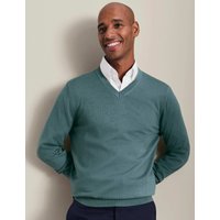 Charles Tyrwhitt Pure Merino Wool V-Neck Jumper Teal Green