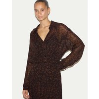 Jigsaw Sheer Leopard Print Button Through Shirt Brown Mix