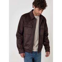 Threadbare Faux Suede Zip Up Collared Jacket Chocolate