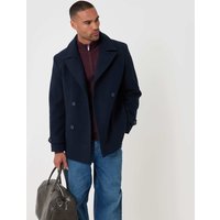 Threadbare Faux Wool Double Breasted Short Trench Coat Navy