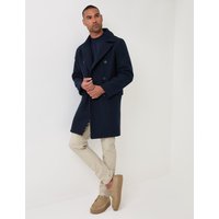 Threadbare Faux Wool Double Breasted Trench Coat Navy