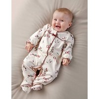 Mamas & Papas Bow Print Christmas Sleepsuit White