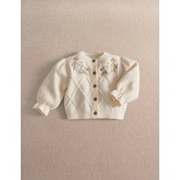 Mamas & Papas Flower Embroidered Cardigan Cream