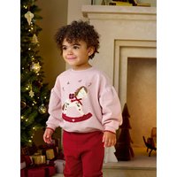 Mamas & Papas Pure Cotton Rocking Horse Christmas Sweatshirt Pink