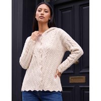 Roman Petite Cable Knit Button Front Hooded Cardigan Cream Mix