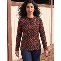 Roman Abstract Print Wrap Neck Button Detail Tunic Orange Mix