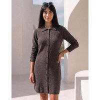 Roman Petite Collared Button Through Knit Shift Dress Chocolate