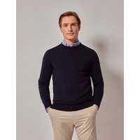 Hawes & Curtis Pure Merino Wool Textured Crew Neck Jumper Navy