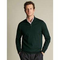 Charles Tyrwhitt Pure Merino Wool Half Zip Jumper Dark Green