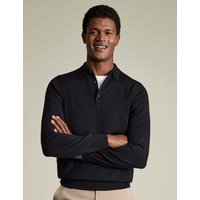 Charles Tyrwhitt Pure Merino Wool Collared Neck Jumper Black