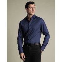 Charles Tyrwhitt Slim Fit Non Iron Pure Cotton Textured Shirt Blue Denim