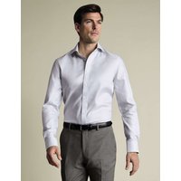 Charles Tyrwhitt Slim Fit Non Iron Pure Cotton Textured Shirt Silver Grey