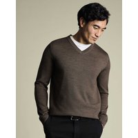 Charles Tyrwhitt Pure Merino Wool V-Neck Jumper Brown