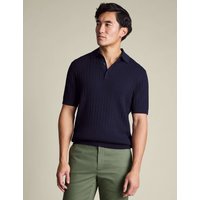 Charles Tyrwhitt Pure Cotton Cable Knitted Polo Shirt Indigo