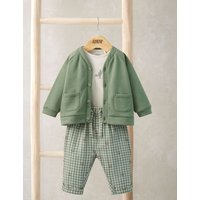 Mamas & Papas 3 Piece Pure Cotton Gingham Outfit (7lbs-12 Mths) Green