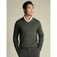 Charles Tyrwhitt Pure Wool V-Neck Jumper Khaki