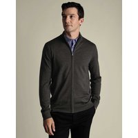 Charles Tyrwhitt Pure Wool Funnel Neck Zip Up Jumper Grey