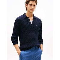 Tommy Hilfiger Pure Cotton Cable Knit Polo Shirt Navy