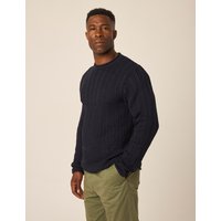 Peregrine Pure Merino Wool Textured Crew Neck Jumper Navy