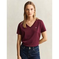 GANT Pure Cotton V-Neck Regular Fit T-Shirt Burgundy