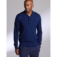 David Gandy Wellwear Pure Merino Wool Polo Shirt Navy