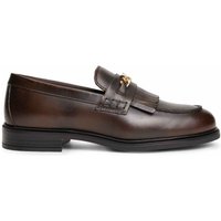 Tommy Hilfiger Leather Chain Detail Fringe Flat Loafers Dark Brown