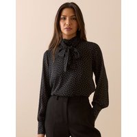 Nobody's Child Polka Dot Tie Neck Blouse Black