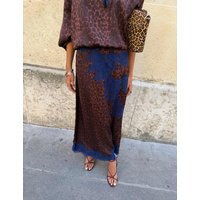 Never Fully Dressed Leopard Print Maxi A-Line Skirt Brown Mix