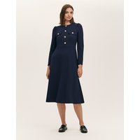 Finery London Ponte Jersey Button Front Midi Dress Navy