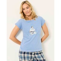 FatFace Pure Cotton Puffin Print Pyjama Top Light Blue Mix