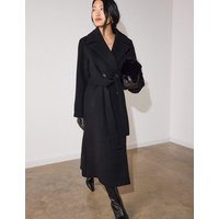 Whistles Wool Rich Belted Longline Trench Coat Black