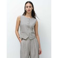 French Connection Tailored Pinstripe Cropped Waistcoat Grey Mix