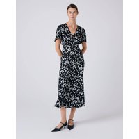 Ghost Satin Floral Midi Tea Dress Black Mix