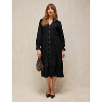 White Stuff Sole Cotton Blend Notch Neck Knee Length Dress Black