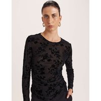 SABA Floral Round Neck Blouse Black