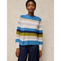 White Stuff Pure Cashmere Striped Crew Neck Jumper Blue Mix