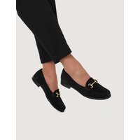 Jones Bootmaker Wide Fit Suede Bar Trim Block Heel Loafers Black Mix