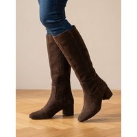 Jones Bootmaker Wide Fit Leather Stretch Long Boots Chocolate