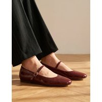 Jones Bootmaker Wide Fit Leather Patent Mary Jane Ballet Pumps Burgundy