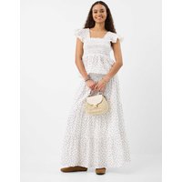 ACCESSORIZE Pure Cotton Frill Shoulder Polka Dot Top White Mix