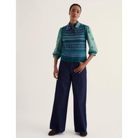 Seasalt Cornwall Merino Wool Rich Fairisle Round Neck Knitted Vest Teal Mix