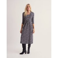 Seasalt Cornwall Cotton Rich Printed Cowl Neck Midi Wrap Dress Navy Mix